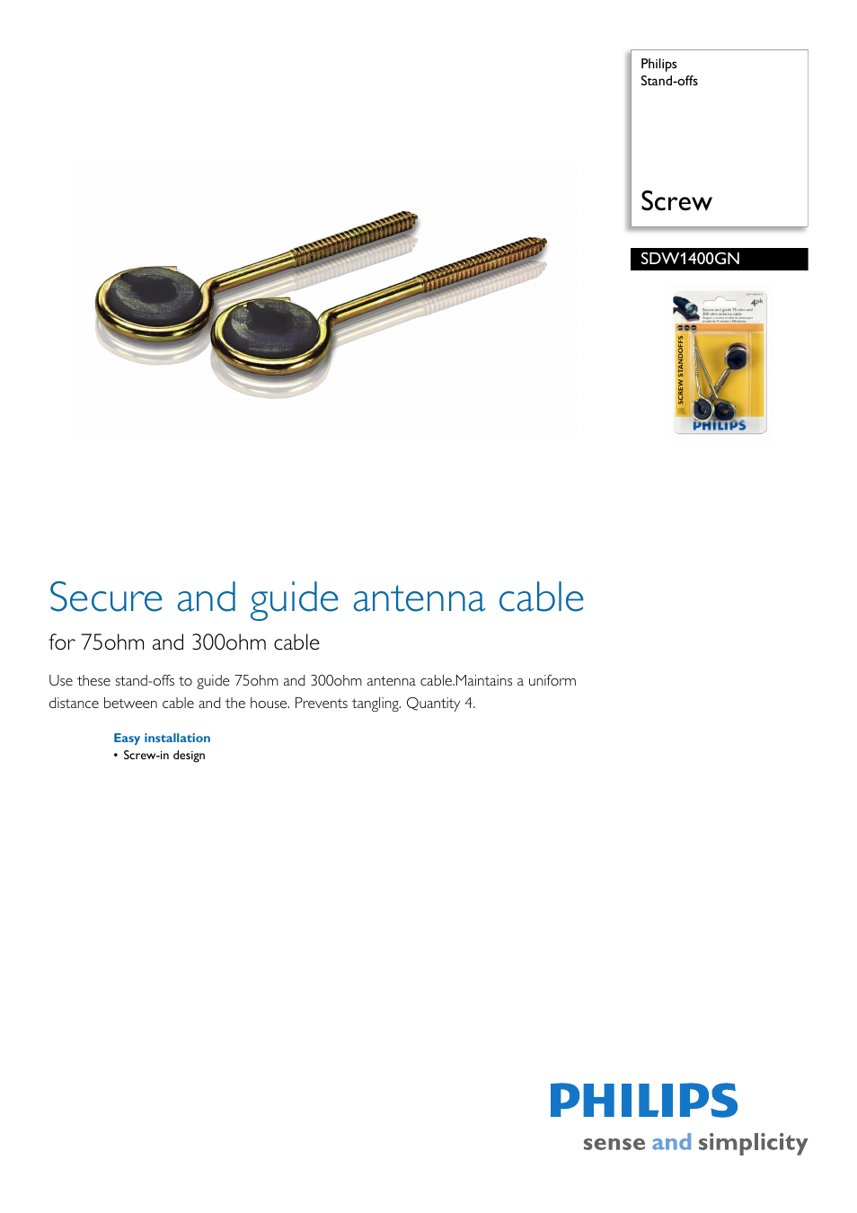 Philips Stand-offs SDW1400GN Screw User Manual | 2 pages