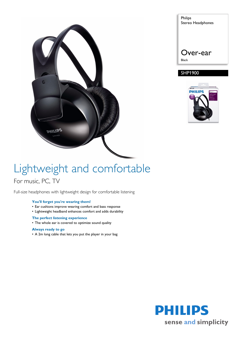 Philips SHP1900-97 User Manual | 2 pages