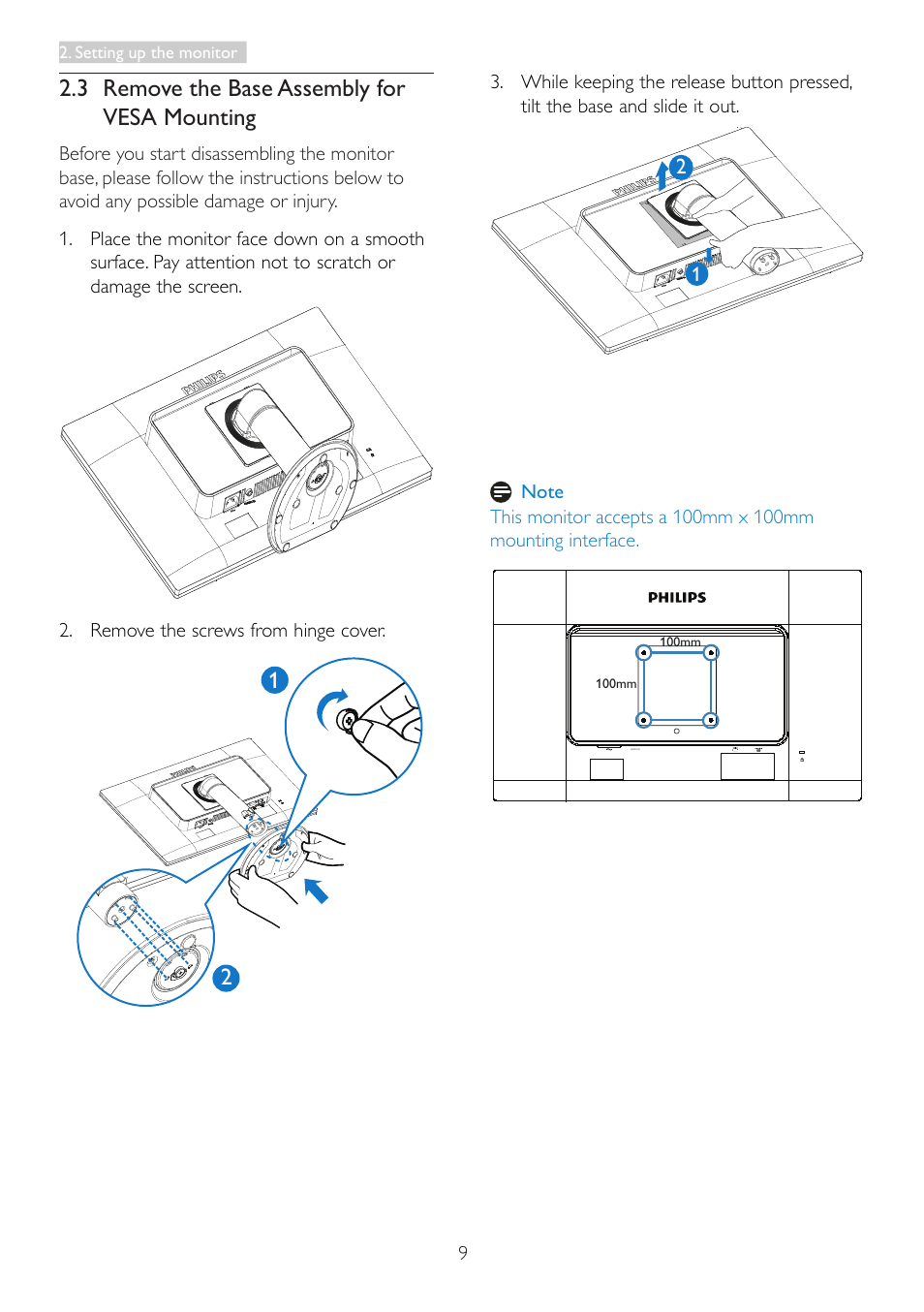 3 remove the base assembly for vesa mounting, 3 remove the base assembly for vesa, Mounting | Philips 19B4LCB5-27 User Manual | Page 11 / 46