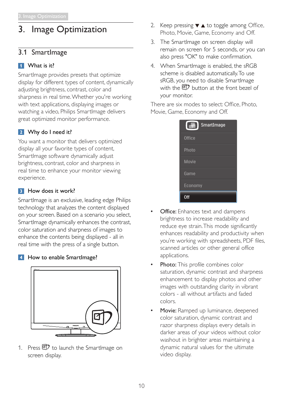 Image optimization, 1 smartimage | Philips 19B4LCB5-27 User Manual | Page 12 / 46