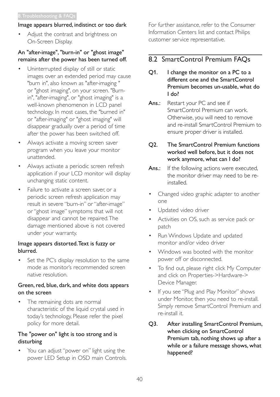 2 smartcontrol premium faqs | Philips 19B4LCB5-27 User Manual | Page 42 / 46