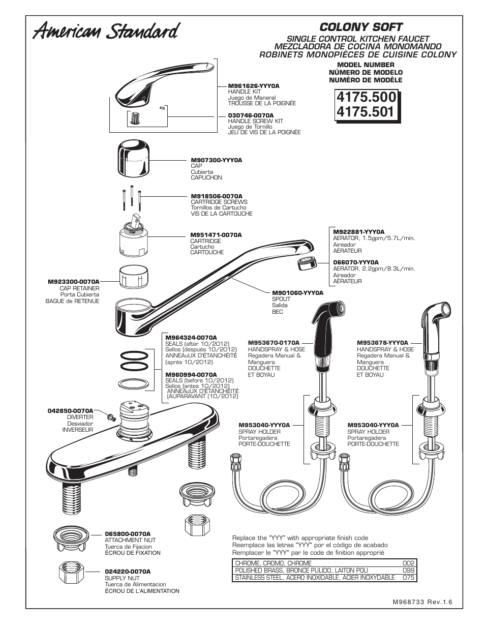 Colony soft | American Standard Colony Soft Single Control Kitchen Faucet 4175.5 User Manual | Page 4 / 4