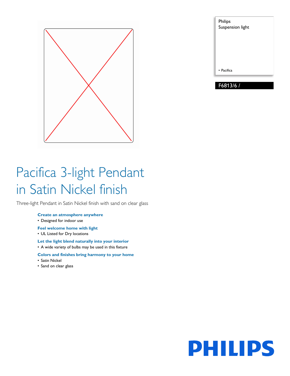 Philips Forecast Suspension light F6813-6 - Pacifica User Manual | 2 pages