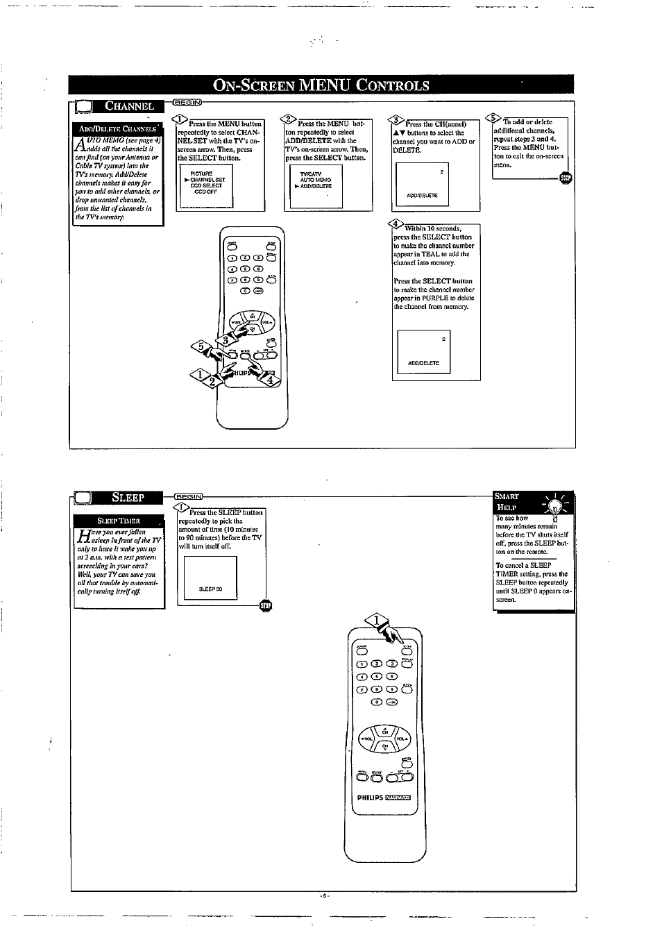 On-screen menu controls, Channel, Menu c | Creen, Ontrols c | Philips PR1304B User Manual | Page 5 / 8