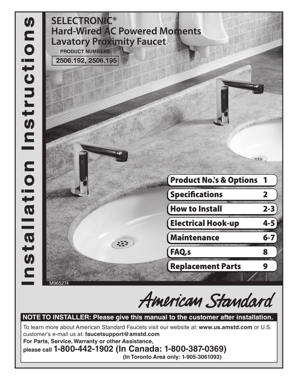 American Standard Selectronic 195 User Manual | 9 pages