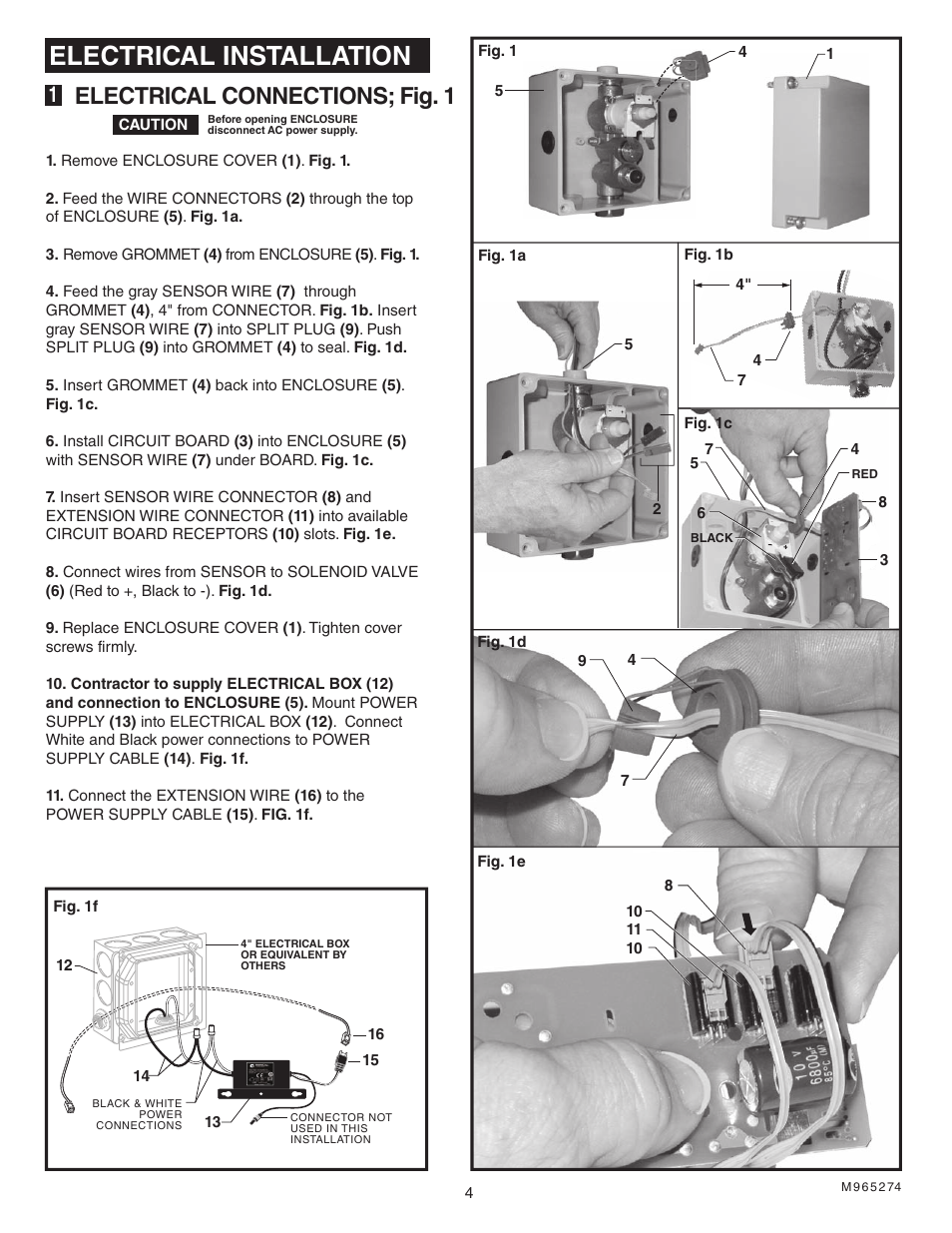 Electrical installation, Electrical connections; fig. 1 | American Standard Selectronic 195 User Manual | Page 5 / 9