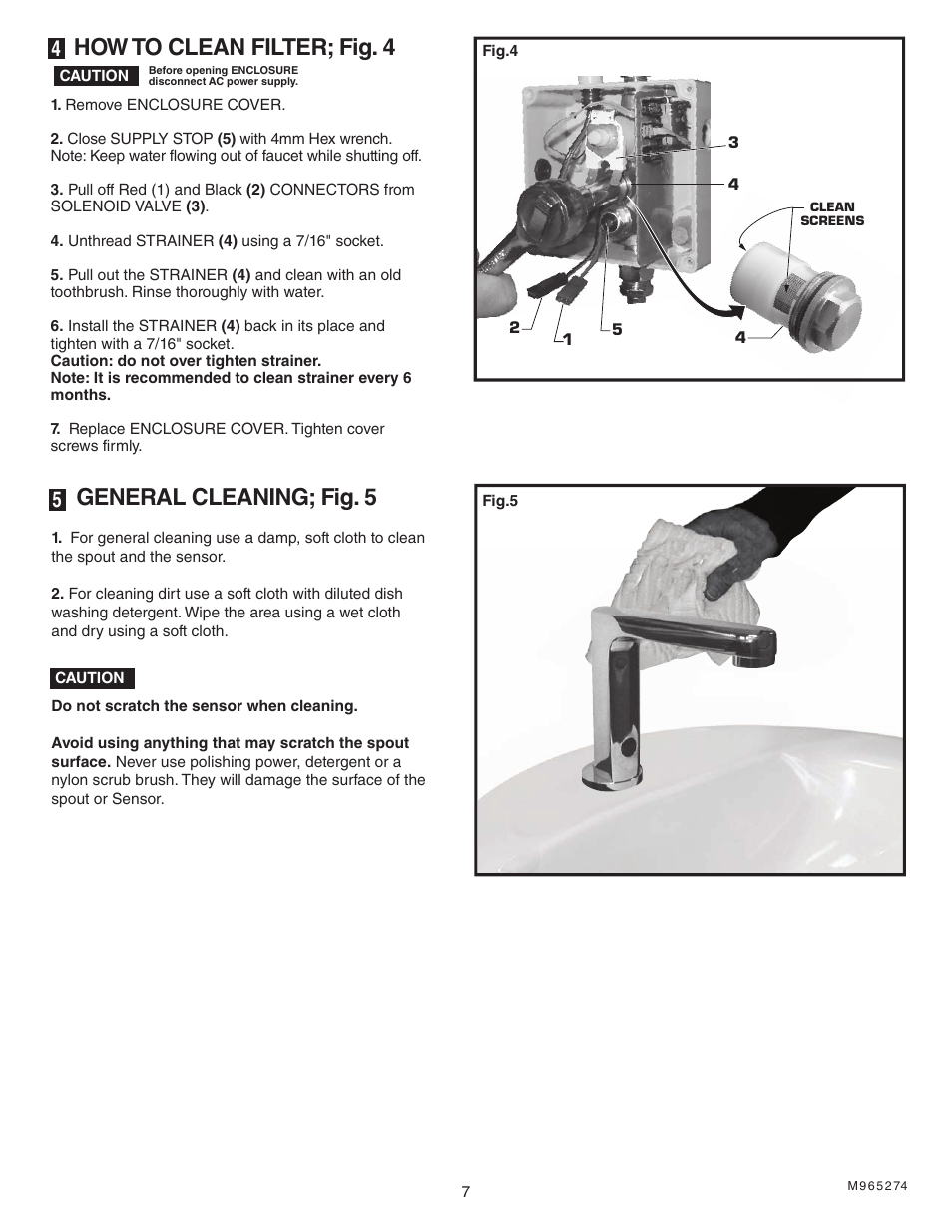 General cleaning; fig. 5, How to clean filter; fig. 4 | American Standard Selectronic 195 User Manual | Page 8 / 9