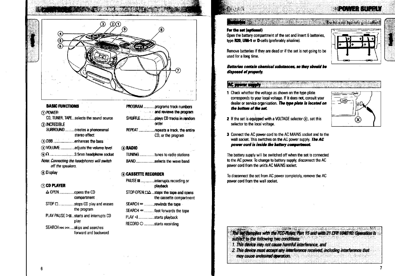 Basic functions, Cd player, Radio | Cassette recorder | Philips AZ1202-17 User Manual | Page 3 / 7