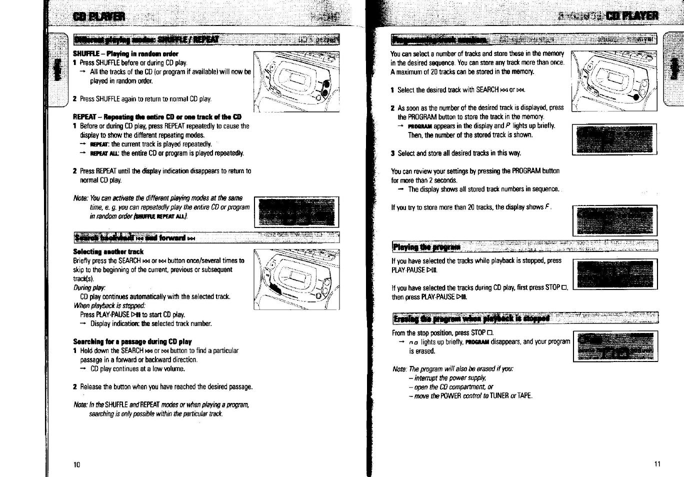 Shuffle - playing in random order, Salactiag aootiior track, Searching for a passage during cd piny | I®'s | Philips AZ1202-17 User Manual | Page 5 / 7