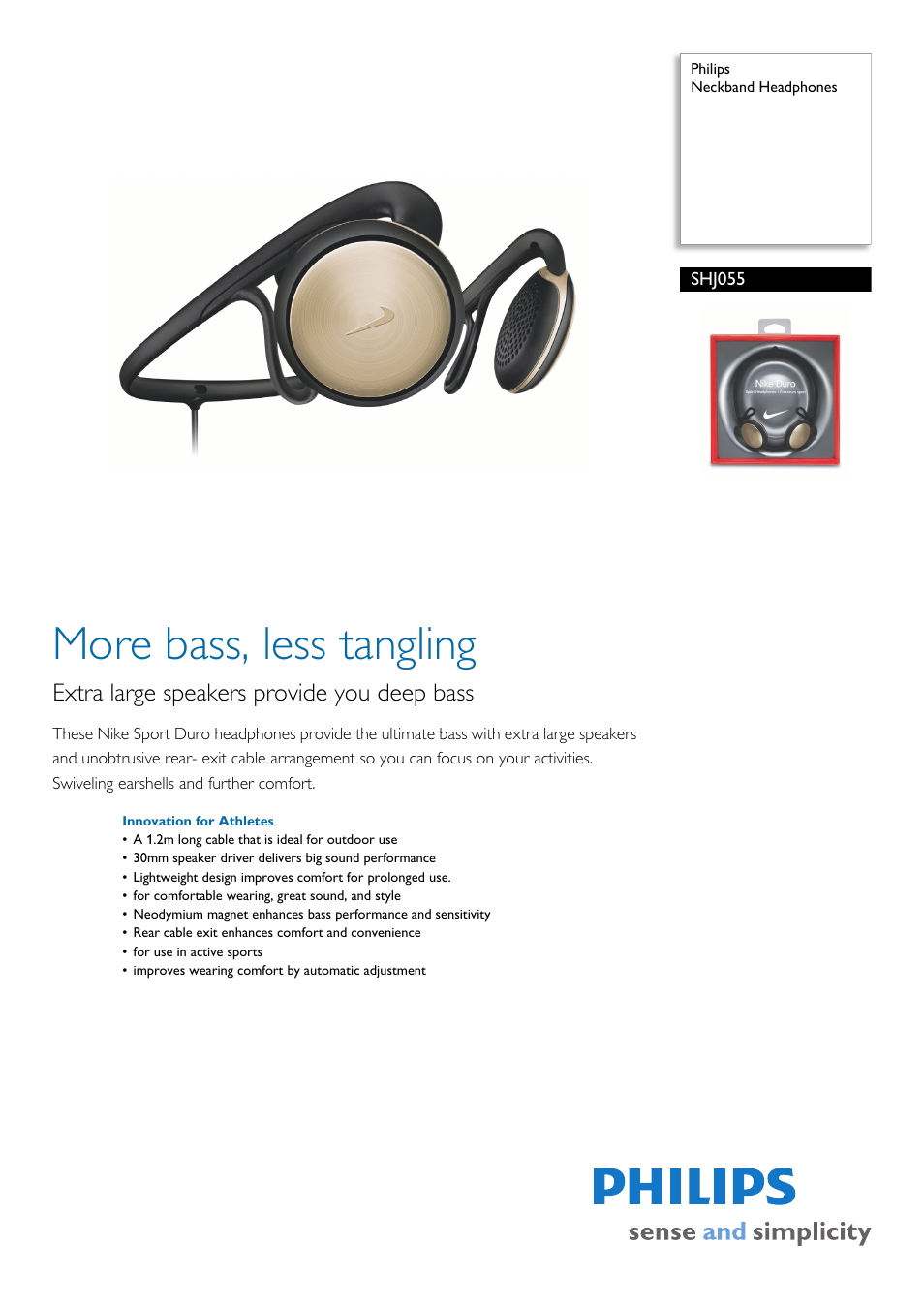 Philips Neckband Headphones SHJ055 User Manual | 2 pages