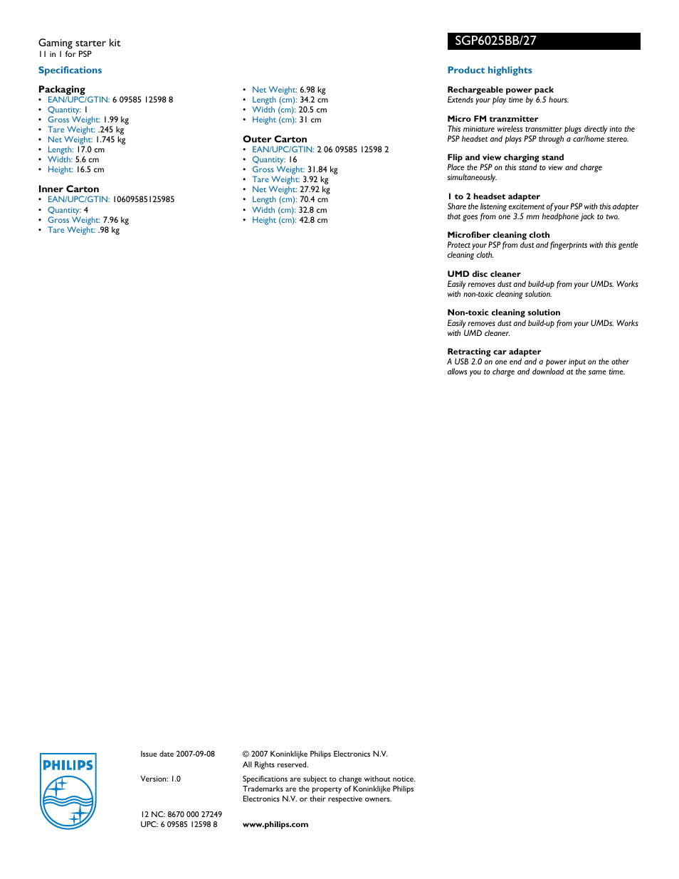 Philips SGP6025BB-27 User Manual | Page 2 / 2