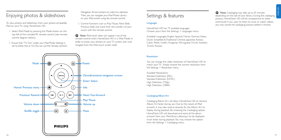 Settings & features, Enjoying photos & slideshows | Philips DLA99901-17 User Manual | Page 9 / 14