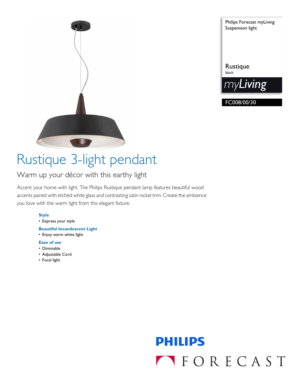 Philips Forecast myLiving Suspension light FC008-00-30 Rustique black User Manual | 2 pages