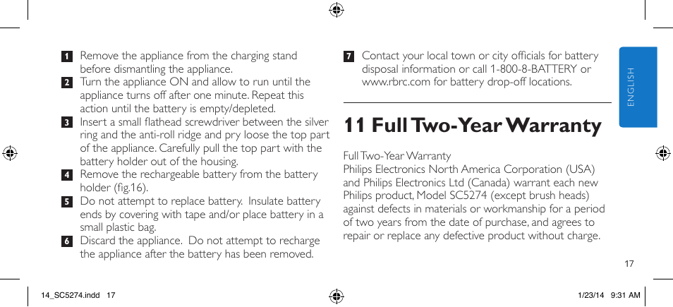 11 full two-year warranty | Philips SC5274-10 User Manual | Page 19 / 64