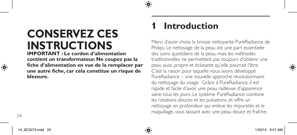 Conservez ces instructions, 1 introduction | Philips SC5274-10 User Manual | Page 26 / 64