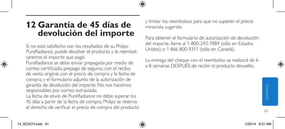 12 garantía de 45 días de devolución del importe | Philips SC5274-10 User Manual | Page 63 / 64