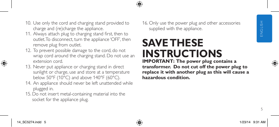 Save these instructions | Philips SC5274-10 User Manual | Page 7 / 64
