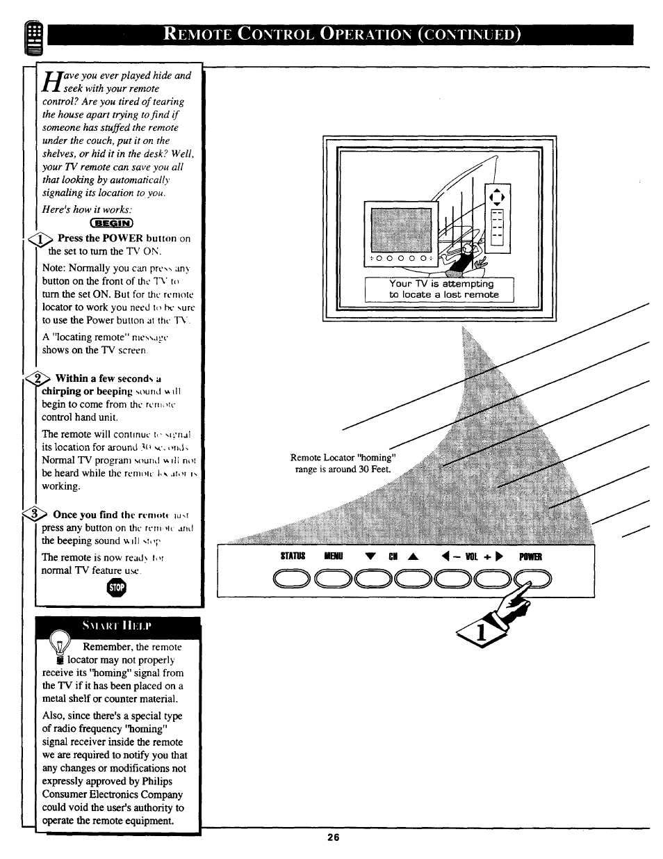 Emote, Ontrol, Peration | Continued | Philips MX3690B User Manual | Page 26 / 48