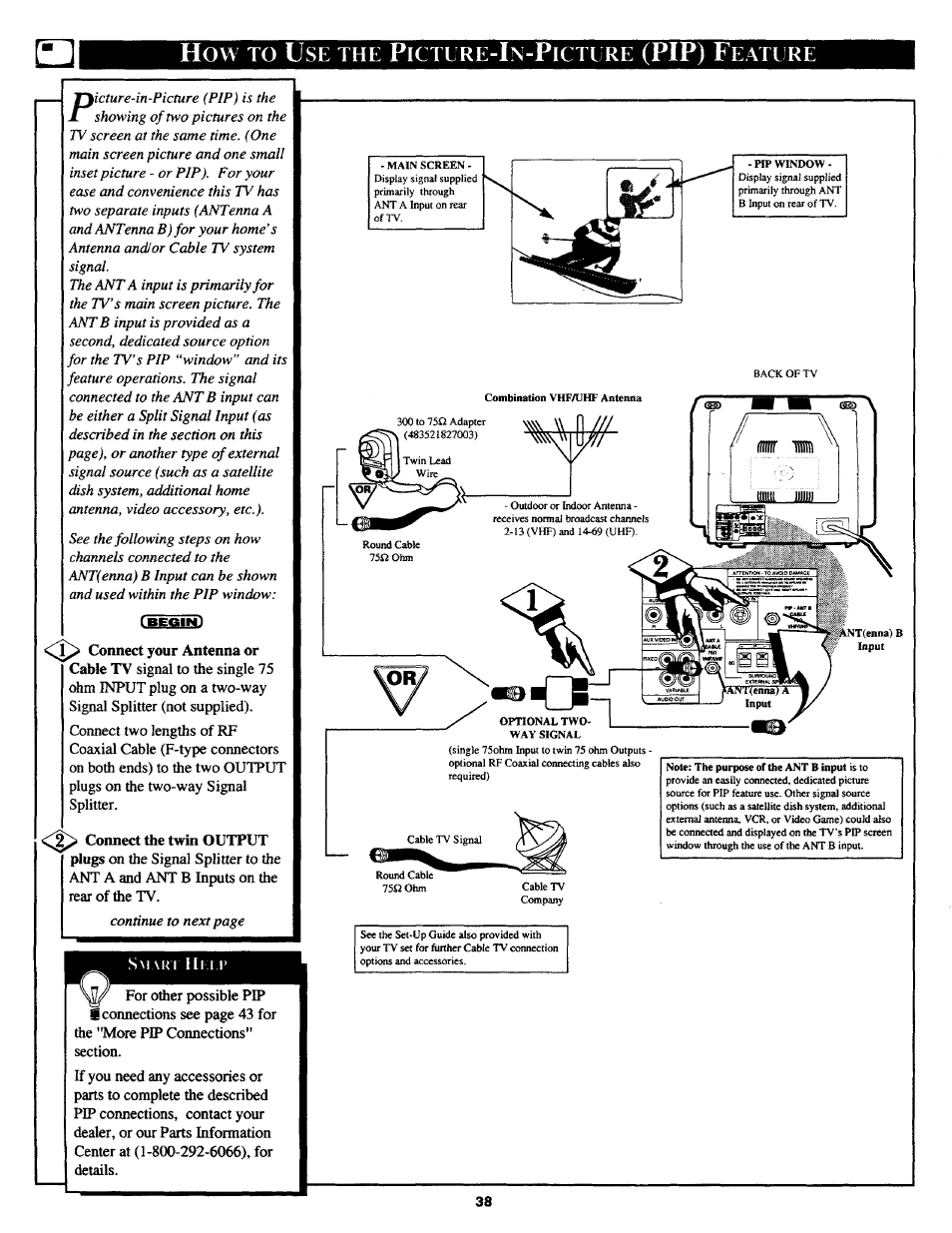 How to use the pictlre-in-pictlre (pip) feature, Pip) | Philips MX3690B User Manual | Page 38 / 48