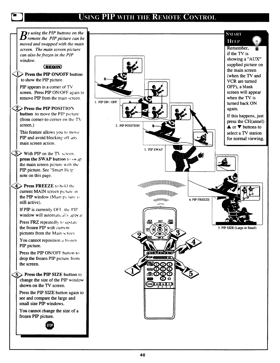 Using pip with the remote control | Philips MX3690B User Manual | Page 40 / 48