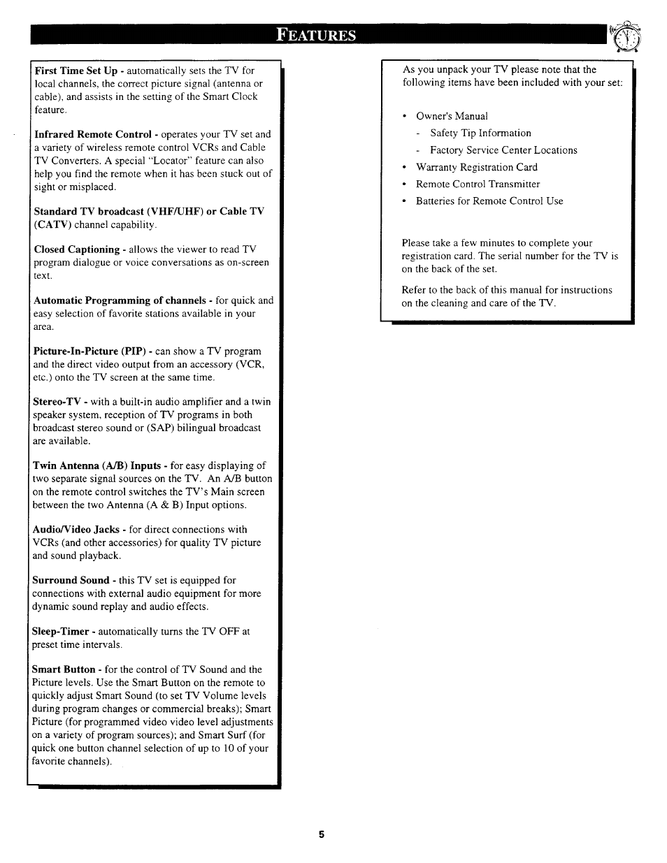 Features, Eatures | Philips MX3690B User Manual | Page 5 / 48