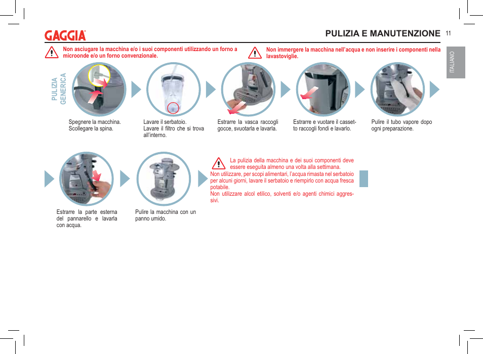 Pulizia e manutenzione | Philips 711902324 User Manual | Page 11 / 88