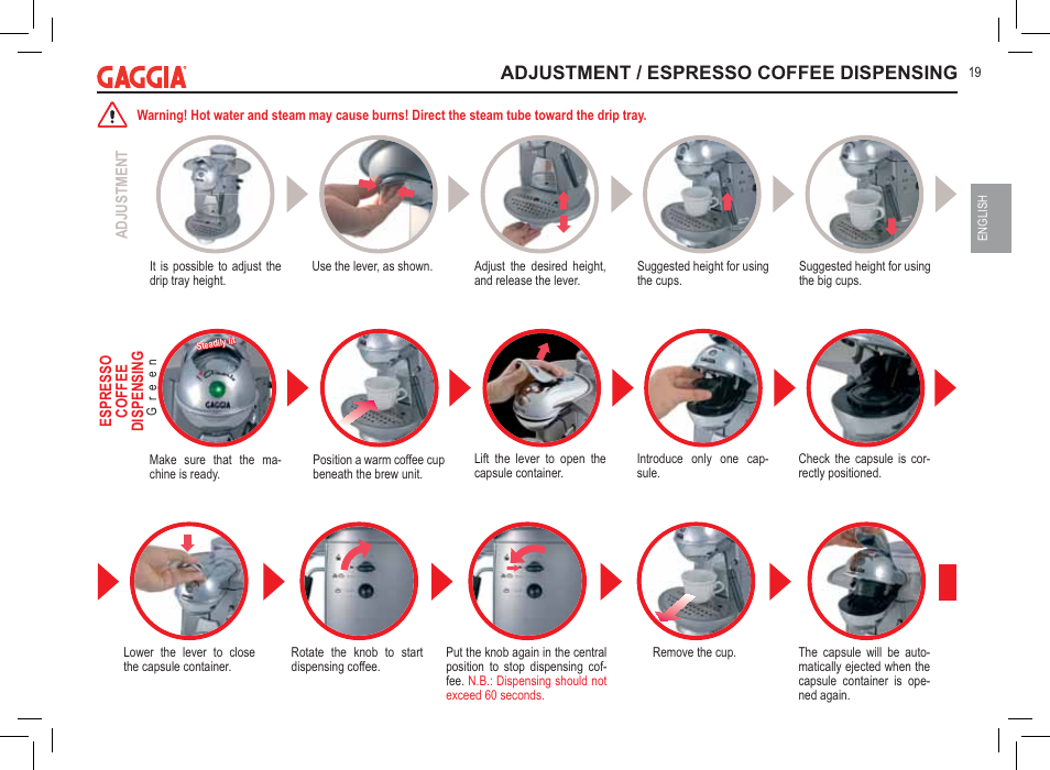 Adjustment / espresso coffee dispensing | Philips 711902324 User Manual | Page 19 / 88