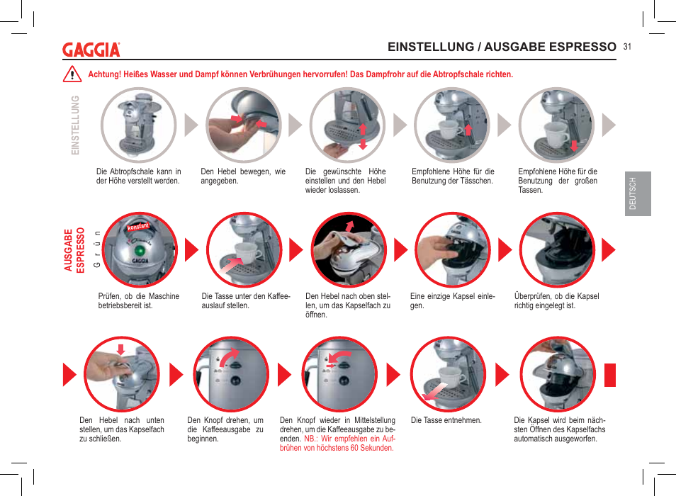 Einstellung / ausgabe espresso | Philips 711902324 User Manual | Page 31 / 88