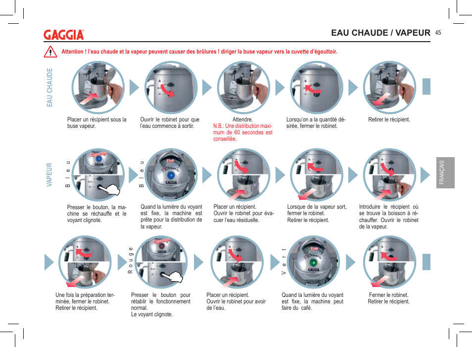 Eau chaude / vapeur | Philips 711902324 User Manual | Page 45 / 88