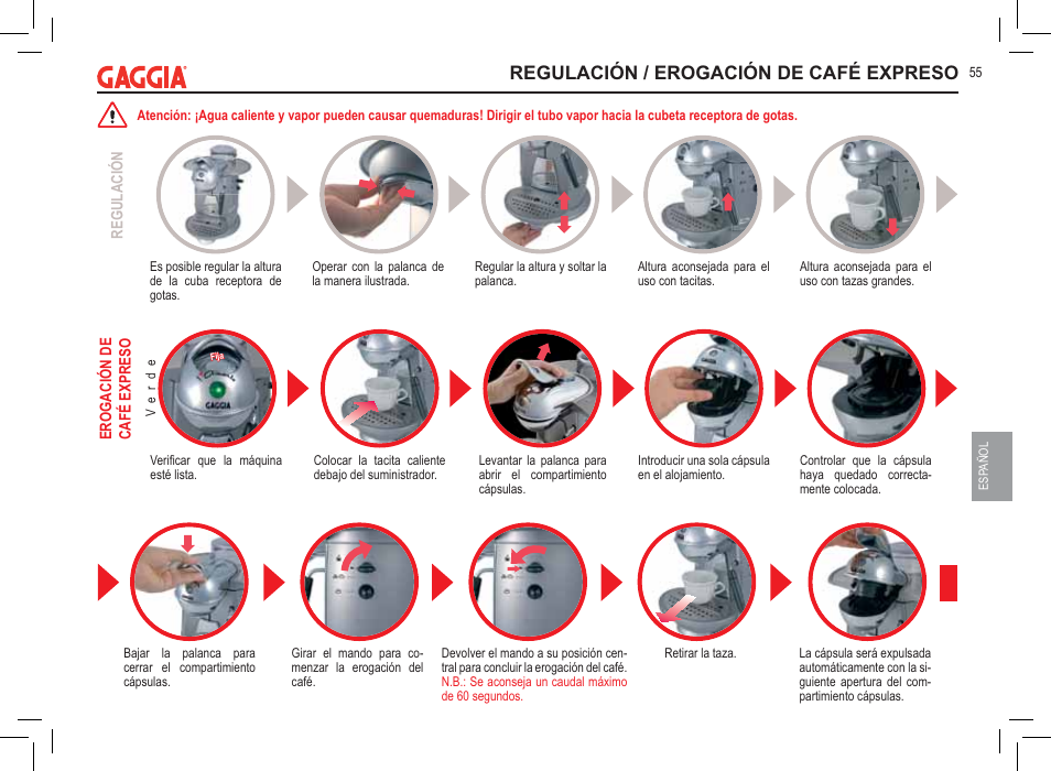 Regulación / erogación de café expreso | Philips 711902324 User Manual | Page 55 / 88