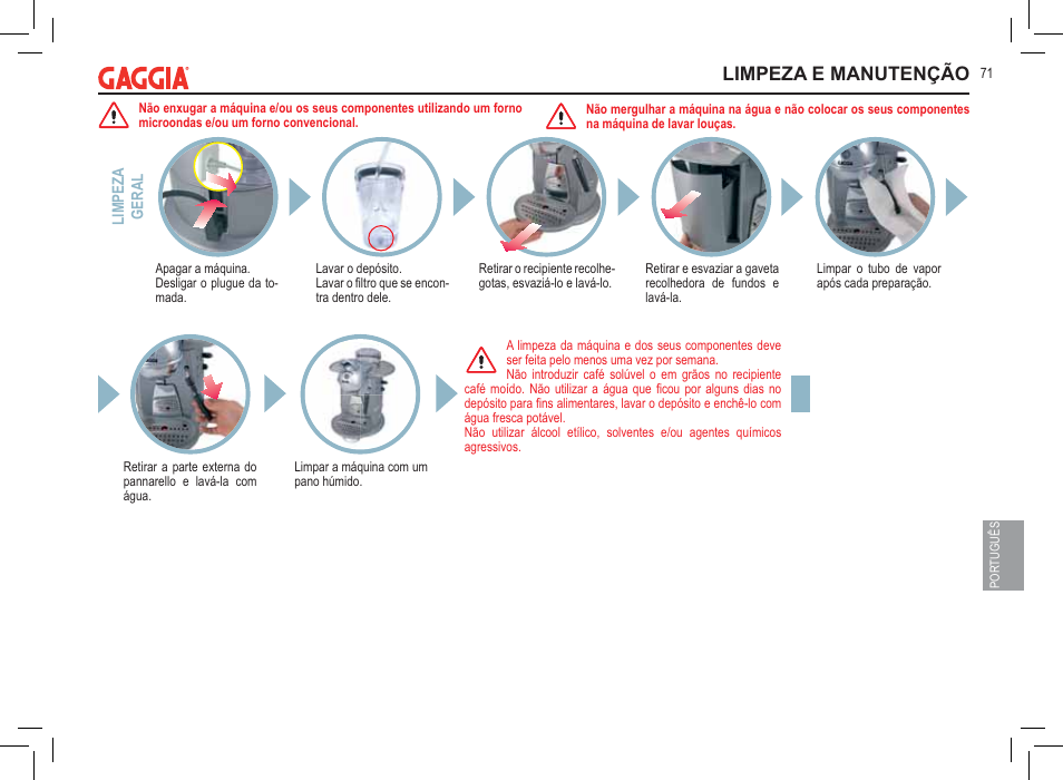 Limpeza e manutenção | Philips 711902324 User Manual | Page 71 / 88