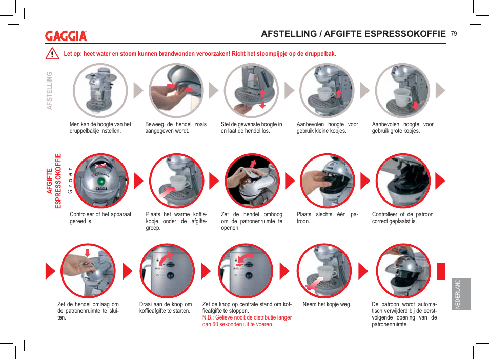 Afstelling / afgifte espressokoffie | Philips 711902324 User Manual | Page 79 / 88