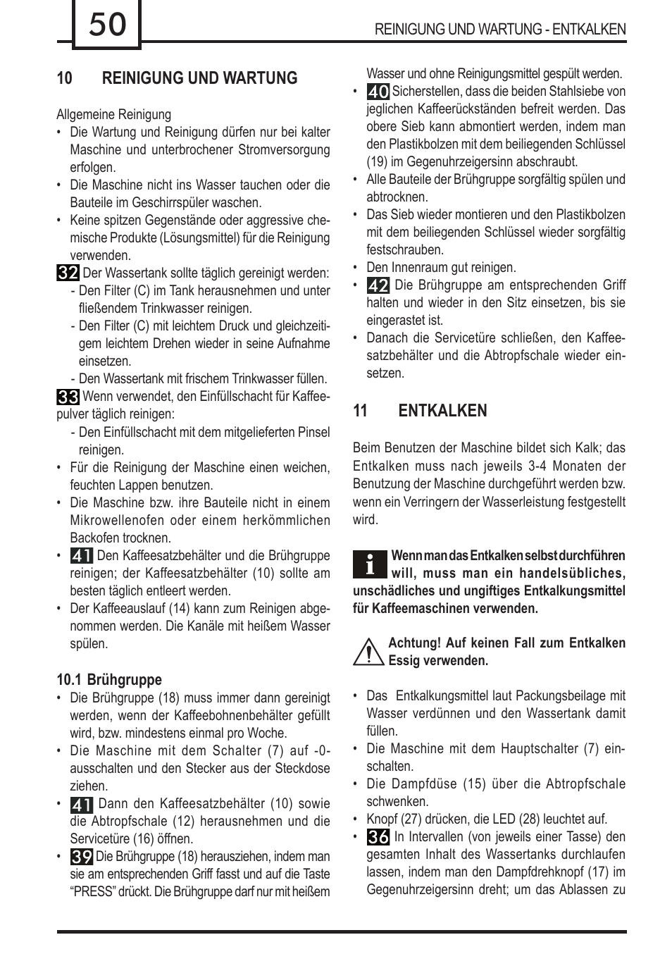 10 reinigung und wartung, 11 entkalken | Philips 740909008 User Manual | Page 50 / 92
