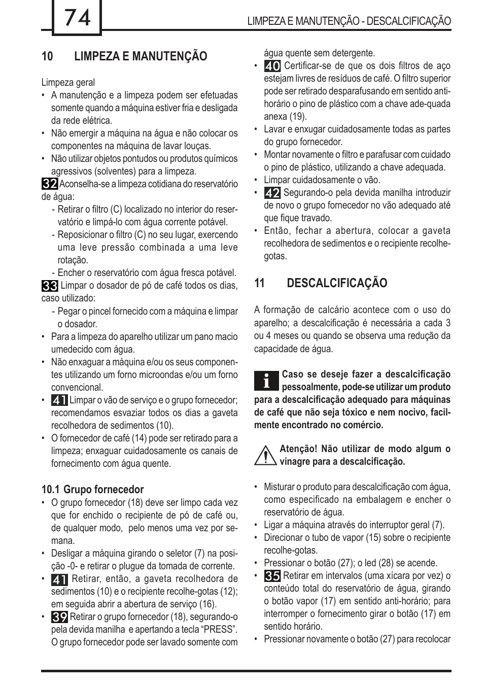 10 limpeza e manutenção, 11 descalcificação | Philips 740909008 User Manual | Page 74 / 92