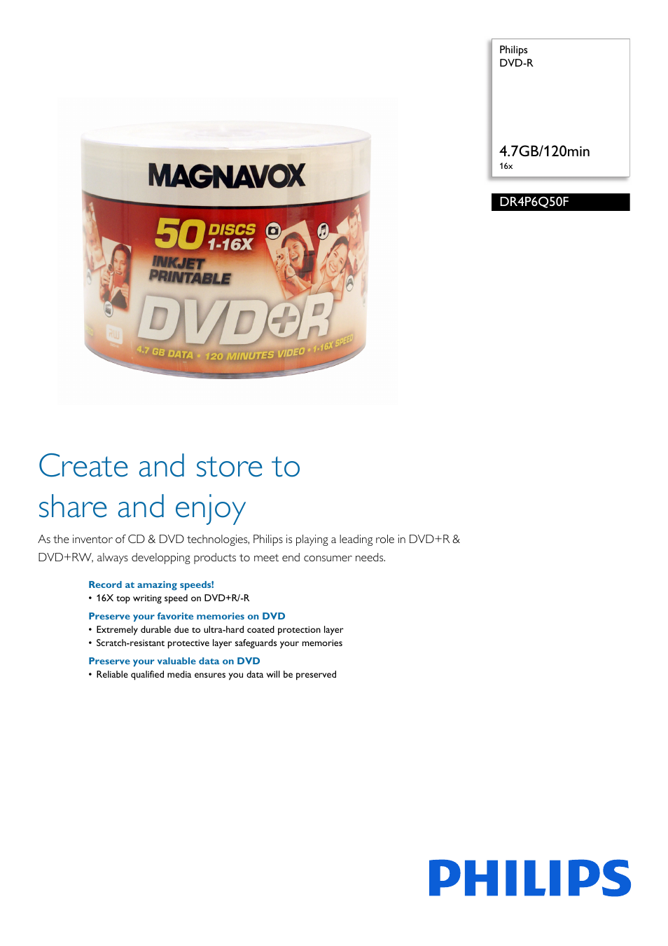 Philips DR4P6Q50F-17 User Manual | 2 pages