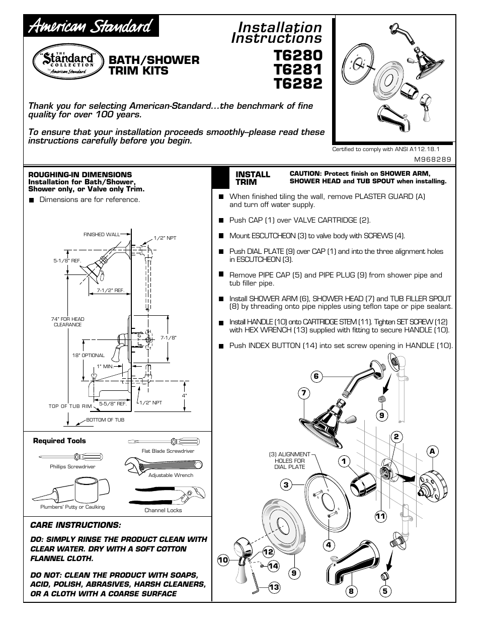 American Standard T6282 User Manual | 3 pages