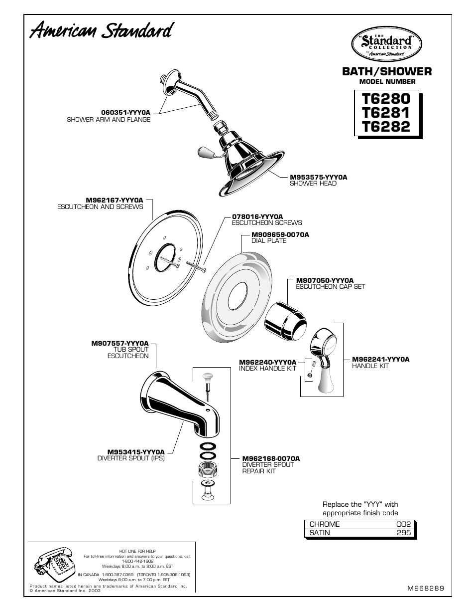 Bath/shower | American Standard T6282 User Manual | Page 3 / 3