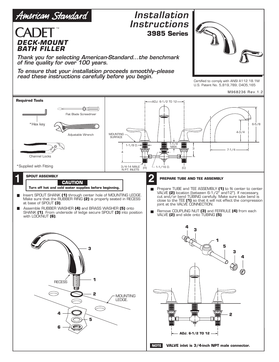 American Standard CADET 3985 User Manual | 2 pages
