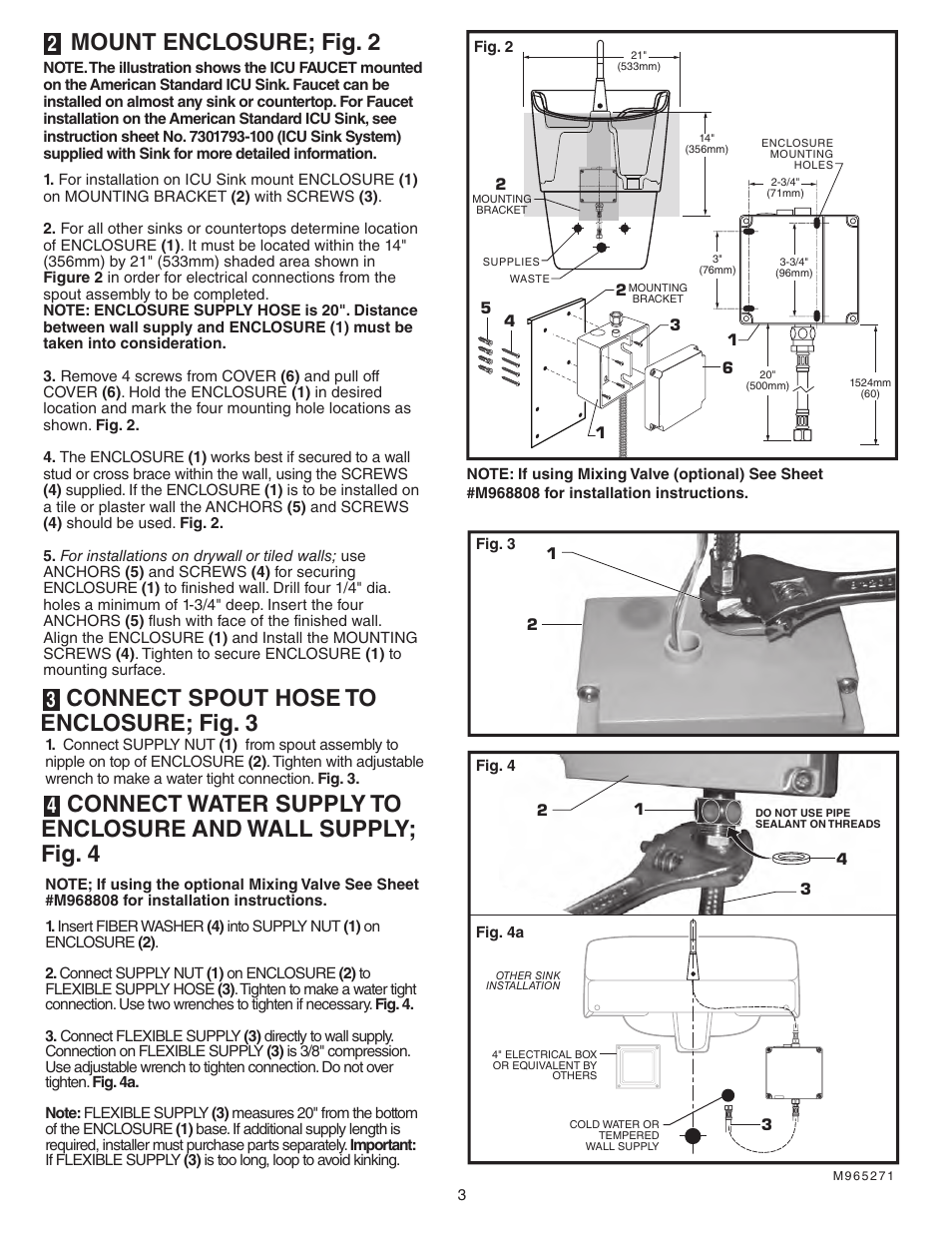Mount enclosure; fig. 2 | American Standard SELECTRONIC Hard-Wired AC Powered ICU Lavatory Proximity Faucet 6059.193 User Manual | Page 4 / 9