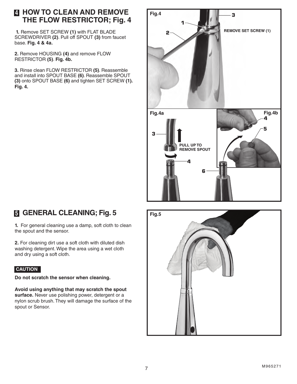 General cleaning; fig. 5 | American Standard SELECTRONIC Hard-Wired AC Powered ICU Lavatory Proximity Faucet 6059.193 User Manual | Page 8 / 9