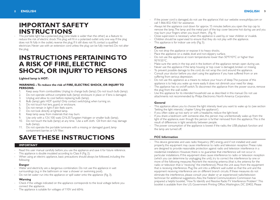 Important safety instructions, Save these instructions | Philips HF3485-60 User Manual | Page 6 / 13