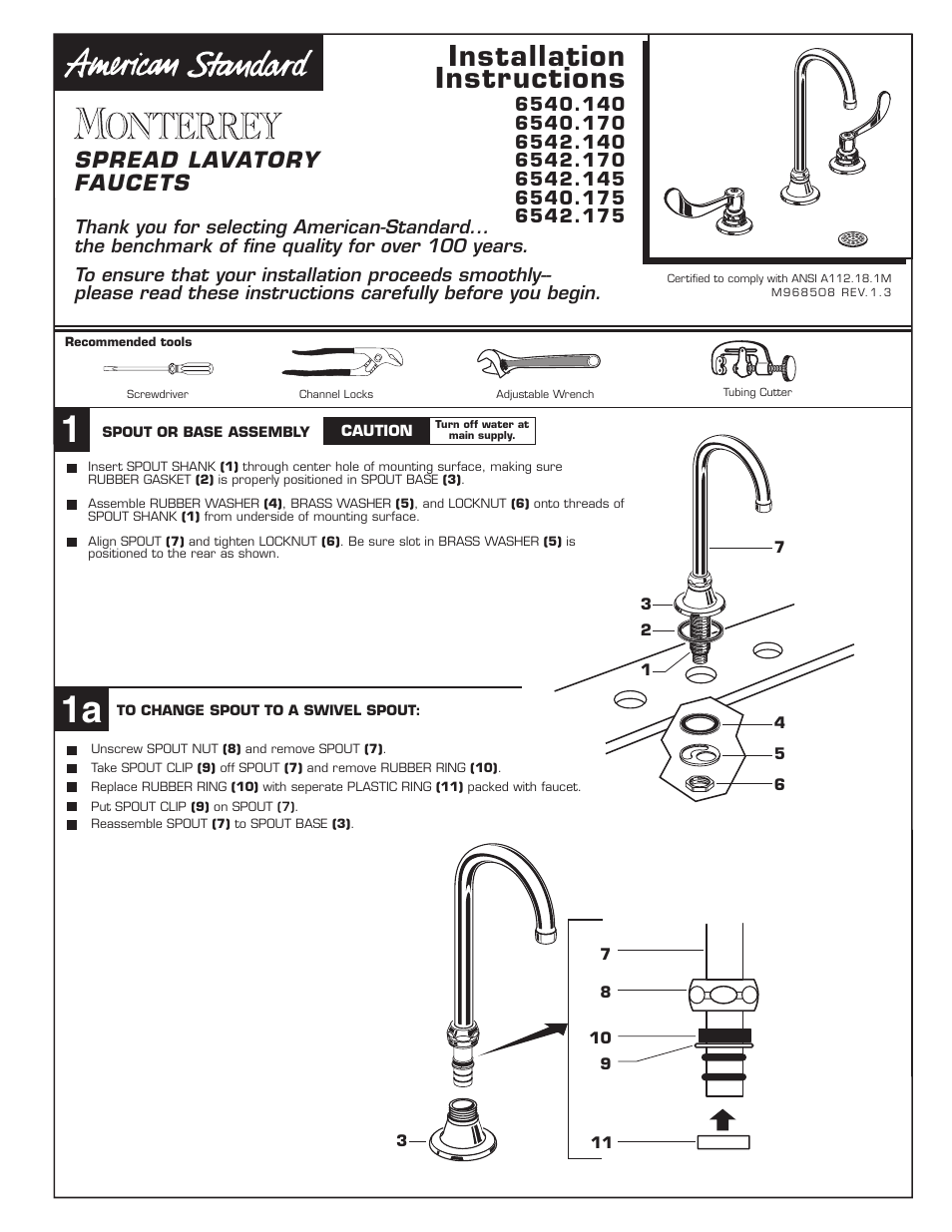 American Standard MONTERREY 6540.175 User Manual | 2 pages