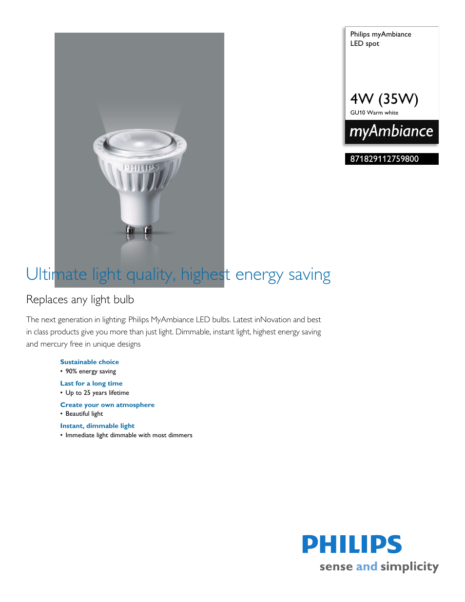 Philips 871829112759800 User Manual | 2 pages