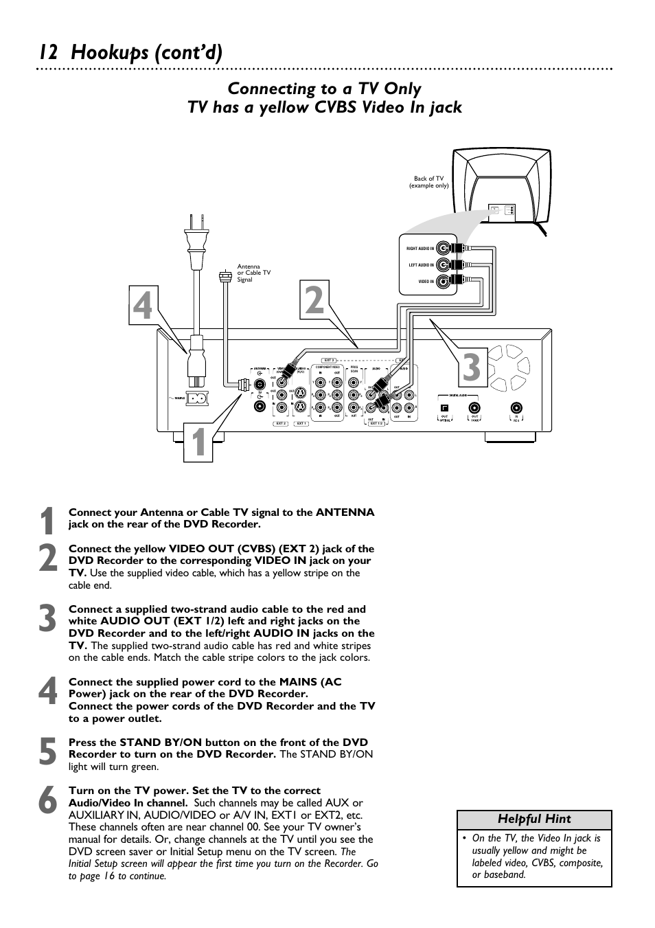 12 hookups (cont’d) | Philips DVDR100099 User Manual | Page 12 / 68