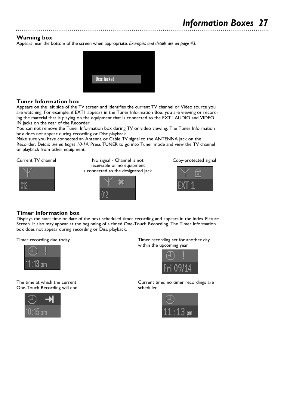 Information boxes 27 | Philips DVDR100099 User Manual | Page 27 / 68