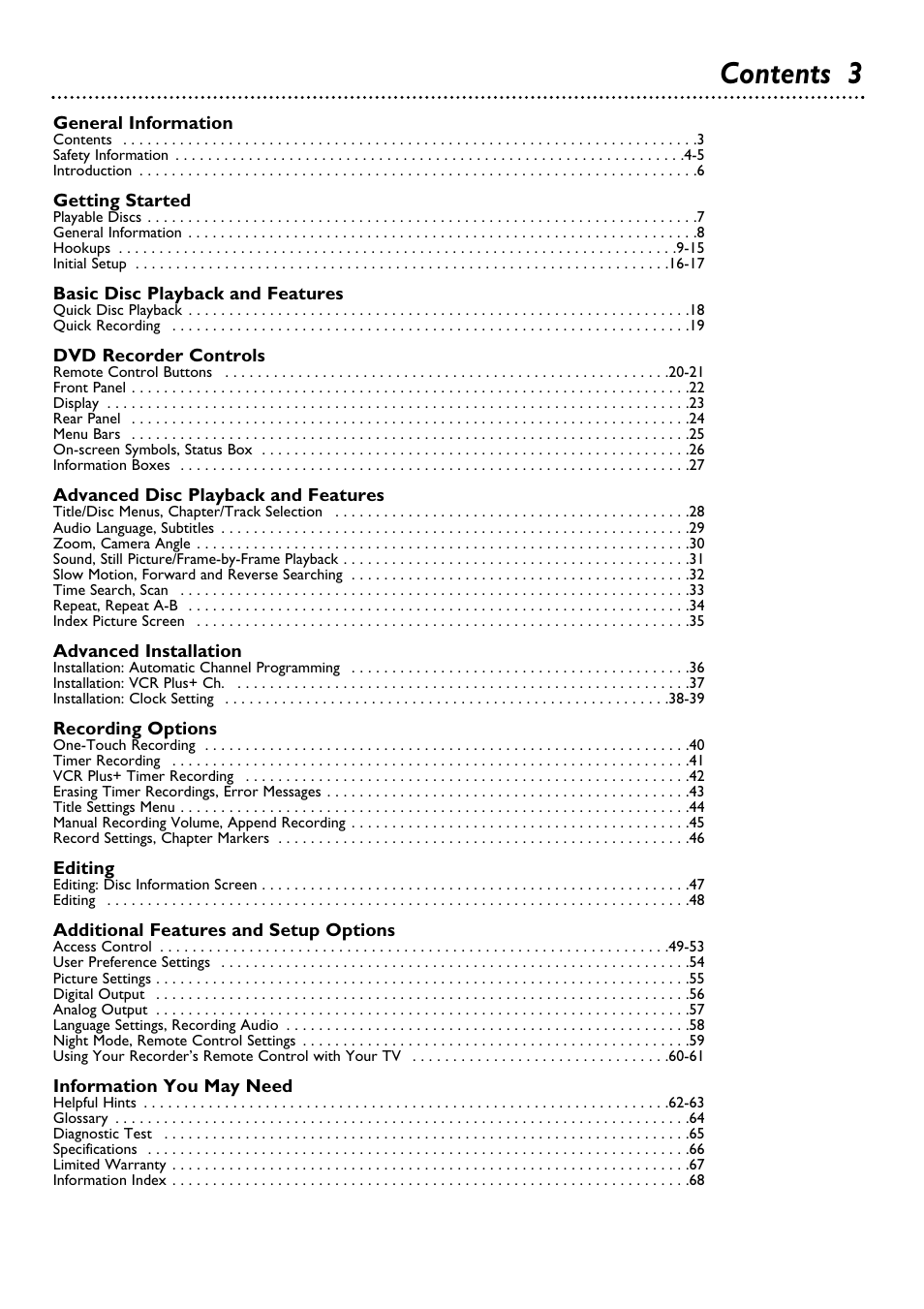 Contents 3 | Philips DVDR100099 User Manual | Page 3 / 68