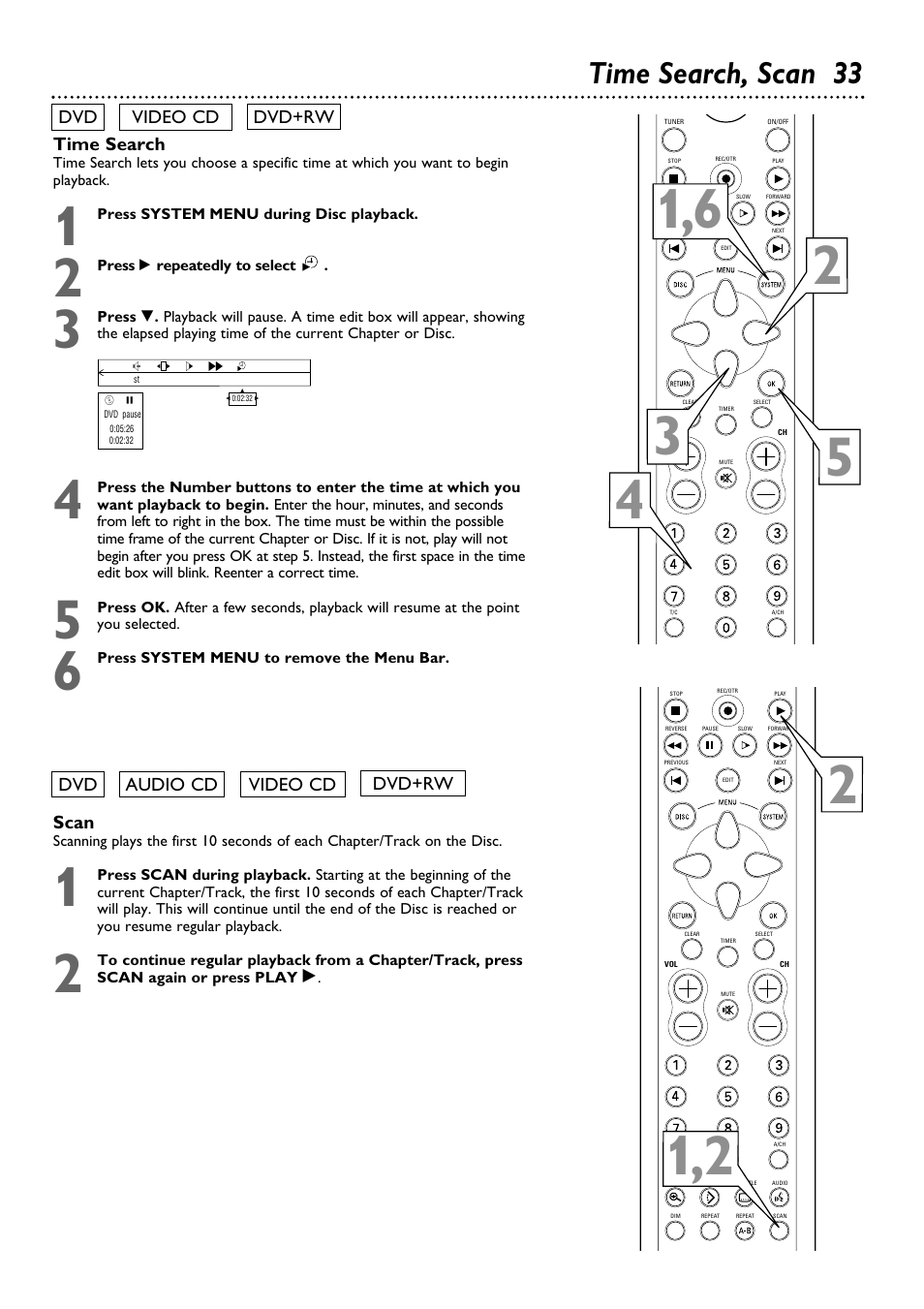 Time search, scan 33 | Philips DVDR100099 User Manual | Page 33 / 68
