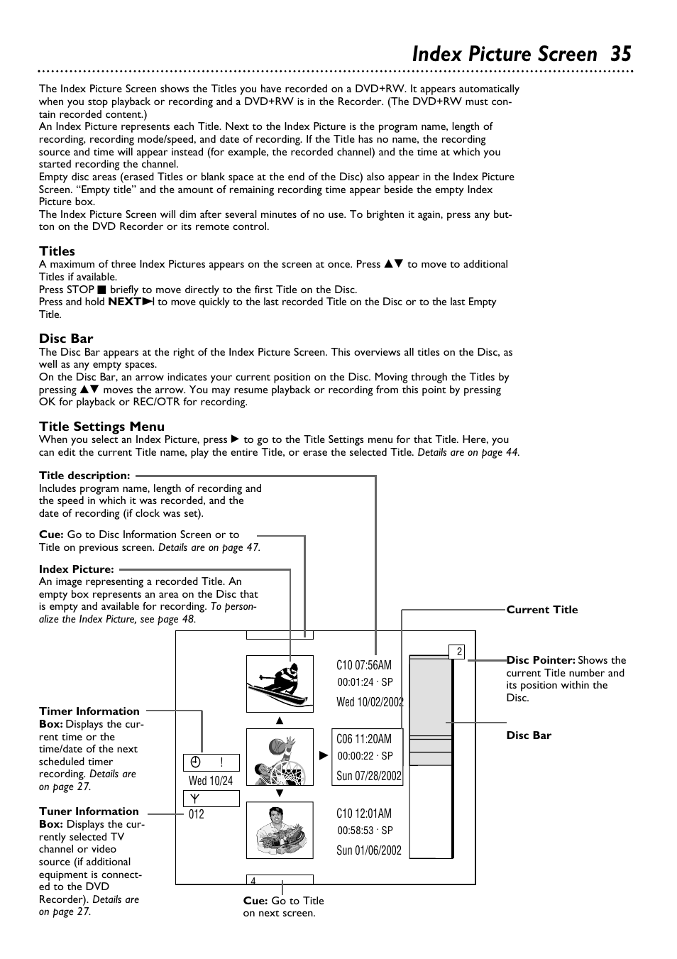Index picture screen 35 | Philips DVDR100099 User Manual | Page 35 / 68