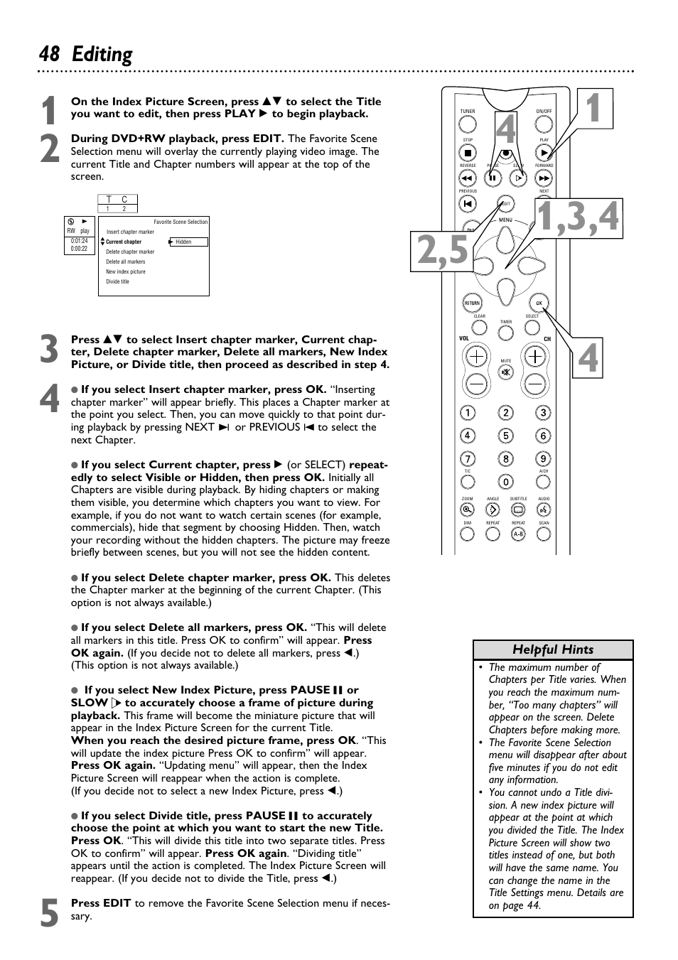 48 editing | Philips DVDR100099 User Manual | Page 48 / 68