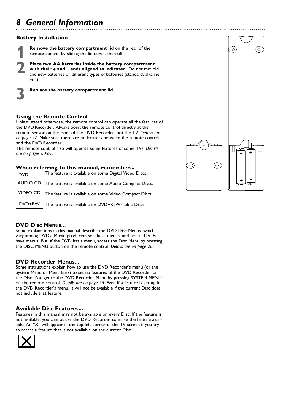 8 general information | Philips DVDR100099 User Manual | Page 8 / 68